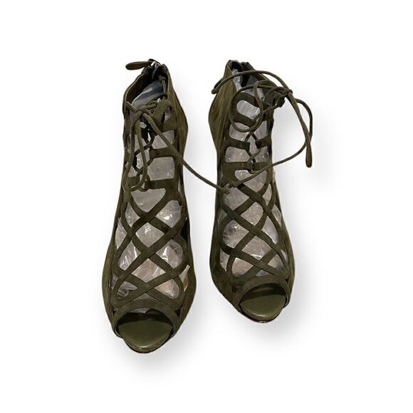 ALEXANDRE BIRMAN Olive Green Suede Cage Heels.    |Size:37.5| - Picture 5 of 12